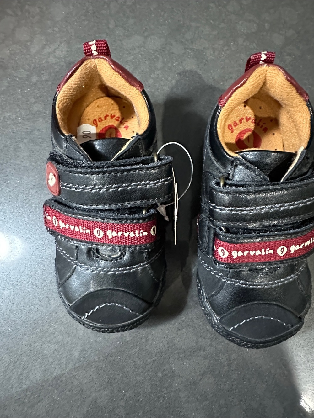 Kids Black and Burgundy Strap Walker Shoes